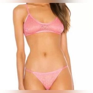 Free People Pink Lace Bralette and Panty Set Pink Heart Lingerie Set NWT